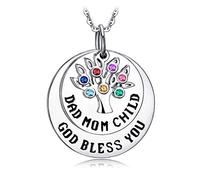 JewelryPalace Personnalisé Famille Bond Dieu Vous Bénisse 0.15ct Multicolore Saphir Nano Russe Simulé Emeraude de Synthèse Pendentif Collier Femme en Argent Sterling 925
