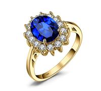 JewelryPalace Princesse Diana William Kate Middleton's 2.8 ct Bleu Saphir de Synthèse Plaque Or Jaune Bague de Fiançailles en Argent 925