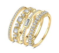 JewelryPalace Vintage Eternite Bague Taille Princess Trapèze Emeraude Zirconium Pierre Argent 925 Femme, Plaque Or Jaune Bague Fiançailles Mariage Promesse Anneau Alliance, Ensemble Bijoux Mariage