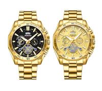 JewelryWe 2pcs Montre Homme Acier Inoxydable Analogique Quartz,Montre à Aiguille Luminescent Homme-3ATM Etanche,Montre Rond à Bracelet-Cadran à Trois Yeux Imitatif et Calendrier,Cadeau pour Homme