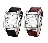 JewelryWe 2pcs Montre Homme en Cuir,Montre Homme Rectangulaire à Bracelet Analogique Quartz,1ATM Etanche,Montre Vintage Simple avec Calendrier et Gros Cadran,Cadeau pour Homme