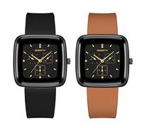 JewelryWe 2pcs Montre Homme Femme Carré,Montre à Bracelet Silicone Analogique Quartz,Montre Simple Fantasie Unisexe avec Echelles en Strass, 3ATM Etanche,Cadeau pour Homme,Femme
