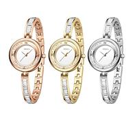 JewelryWe 3pcs Montre Femme Fantaisie Cristal,Montre Femme à Bracelet Quartz en Alliage et Acier Inoxydable, Montre Rond Analogique avec Chiffres Romains,3ATM Etanche,Cadeau pour Femme