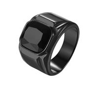 JewelryWe Bague Chevalière Homme Biker: Bague en acier inoxydable Pierre Synthétique Noire Carrée Chevalière Homme Motard Rock - Cadeau Anniversaire ou la Fête des Pères