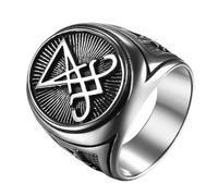 JewelryWe Bague Chevalière Homme Biker: Bague en acier inoxydable Satanique Style Biker Sombre Chevalière Homme Symbole de Lucifer - Cadeau Anniversaire ou la Fête des Pères
