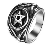 JewelryWe Bague Chevalière Homme Biker: Bague en acier inoxydable Satanique Style Biker Sombre Chevalière Homme Pentagramme du Diable et Chèvre - Cadeau Anniversaire ou la Fête des Pères