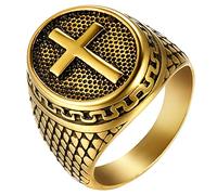 JewelryWe Bague Chrétienne Homme Femme - Bague Religieuse Croix Chrétienne Vintage en Acier Inoxydable (Or, 72)