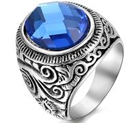 JewelryWe Bague Fantaisie Unisex Fleur de Rayures en Acier Inoxydable Anneau pour Homme et Femme de Couleur Bleu #15 Taille de Bague 74.5