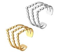 JewelryWe Bague Femme Acier Inoxydable: Bague Ouvert Réglable Fantaisie en Forme de V Anneau Femme Elégant Simple - Cadeau Anniversaire St Valentin
