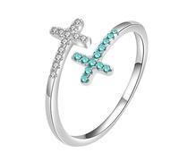 JewelryWe Bague Femme Double Croix Ouvert: Bague Argenté Fantaisie Ajustable en Zircon Brillant Élégant Empilable, Bijou de Foi et d’Espoir, Cadeau Anniversaire Noël Saint-Valentin