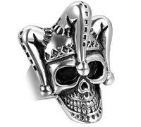 JewelryWe Bague Gothique Tête de Mort Crâne Clown Punk pour Homme Motard en Acier Inoxydable de Couleur Noir et Argent Fantaisie Anneau Taille de Bague 67.5#12 avec Sac Cadeau