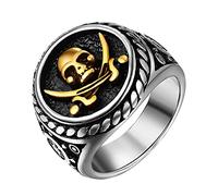 JewelryWe Bague Homme Acier Inoxydable,Bague Vintage Punk avec Motif Crâne et Couteau de Pirate,Anneau de Biker Homme