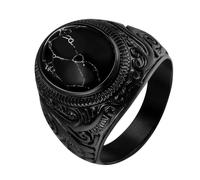 JewelryWe Bague Homme Chevalière Biker: Bague Acier Inoxydable Motard Pierre Noir Anneau- Cadeau Anniversaire Fête des Pères