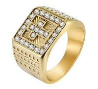 JewelryWe Bague Homme Croix Acier Inoxydable,Bague Homme Chevalière Fantaisie Hip Hop Pleine de Strass,Cadeau Pour Homme