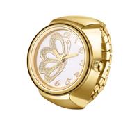 JewelryWe Bague Montre Papillon Extensible: Montre à Bague Femme Doigt en Acier Inoxydable Élastique avec Cadran Motif Papillon Scintillant Analogique Quartz Élégant - Cadeau Noël Fête des Mères