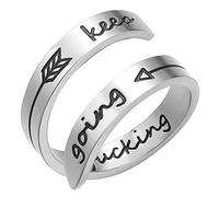 JewelryWe Bague pour Femme Réglable en Acier Inoxydable avec Ouverture de Gravure Brillante Créative Unique (Keep fucking going)