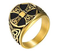 JewelryWe Bague pour Homme en Acier Inoxydable avec Noeud Celtique et Croix Vintage pour Cadeau de Fête des Pères Anniversaire de Mariage (59.5, Or)