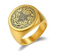 JewelryWe Bague pour Homme en Acier Inoxydable Vintage Seven Angels Ring Secret Star Rune (D'or, 64.5)