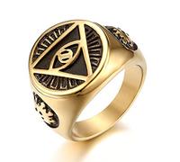 JewelryWe Bague pour homme religion symbole triangulaire de pyramide avec œil en acier inoxydable couleur argent or, Acier inoxydable