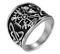 JewelryWe Bague pour Homme Vintage Nordique Viking Rune Boussole Noeud Celtique en Acier Inoxydable (70, Argent)