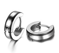 JewelryWe Bijoux 2 Pcs Boucles d'oreilles Homme Simple Poli Anneaux à Charnière Acier Inoxydable Clous d'oreilles Fantaisie Couleur Argent Noir Largeur 4mm Avec Sac Cadeau