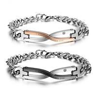 JewelryWe Bijoux 2PCS Bracelet Amour d'Amitié Cadeau de Saint Valentin Symbole Infini Infinity Acier Inoxydable Fantaisie pour Homme et Femme Chaîne de Main Couleur Or Noir Argent avec Sac Cadeau
