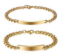 JewelryWe Bijoux 2PCS Bracelet Couple Personnaliser Gravure Gratuite Gourmette Chaîne de Main Acier Inoxydable Longueur 22cm Fantaisie Or Saint-Valentin