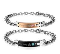 JewelryWe Bijoux 2PCS Bracelet His Princess & Her Prince Her King & His Queen Personnaliser Gravure Gourmette d’Amitié Amour Couple Acier Inoxydable Saint Valentin Noël (Her King & His Queen-2)