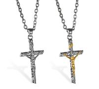 JewelryWe Bijoux 2PCS Collier Pendentif Homme Jésus-Christ Crucifix Prière Noël Chaîne 55cm Acier Inoxydable Fantaisie pour Homme et Femme Couleur Argent Doré