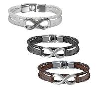 JewelryWe Bijoux 3PCS Bracelet Homme d’Amitié Infini Infinity Amour Manchette Cuir Alliage Blanc Noir Marron Fantaisie pour Homme et Femme avec Sac Cadeau