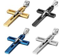 JewelryWe Bijoux 4 Pcs Pendentif Croix Collier Homme Chaîne 55cm Vintage Creux Acier Inoxydable pour Homme et Femme Cadeau Halloween Noël Couleur Argent Noir Bleu Or avec Sac Cadeau