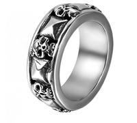JewelryWe Bijoux Bague Homme Gothique Tribal Tête de mort Acier Inoxydable Anneaux Fantaisie pour Homme Couleur Noir Argent Avec Sac Cadeau(Taille de Bague 70)