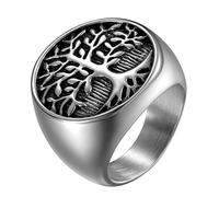 JewelryWe Bijoux Bague Homme Rétro Arbre de Vie Anneau Alliance Acier Inoxydable Fantaisie Couleur Argent Taille 67.5