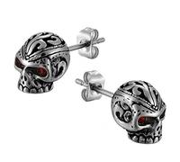 JewelryWe Bijoux Boucles d’Oreilles Homme Punk Tête de Mort Crâne Clous d’Oreilles Zircon Gothique Acier Inoxydable Fantaisie Couleur Noir Argent