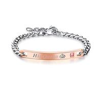 JewelryWe Bijoux Bracelet His Queen Personnalisation Gravure Gourmette d’Amitié Amour Couple Acier Inoxydable Saint Valentin pour Femme