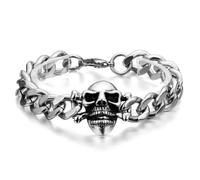 JewelryWe Bijoux Bracelet Homme Chaîne Tête de Mort Crâne Gothique Diable Motard Biker Acier Inoxydable Fantaisie Couleur Argent Noir Longueur 21cm avec Sac Cadeau