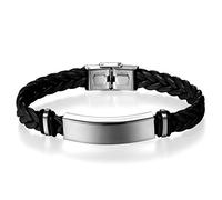 JewelryWe Bijoux Bracelet Homme Femme Polissage Gravure Personnaliser Tressé Manchette Cuir Acier Inoxydable Fantaisie Noir Marron (Noir, personnalisable)