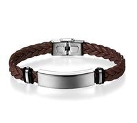 JewelryWe Bijoux Bracelet Homme Femme Polissage Gravure Personnaliser Tressé Manchette Cuir Acier Inoxydable Fantaisie Noir Marron (Marron, personnalisable)