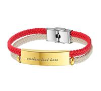 JewelryWe Bijoux Bracelet Homme Femme Torsadé Double Tressé Carte Incurvée Brillante Simple de Mode(Gravure Personnalisée Gratuite) (Rouge, Personnalisable)