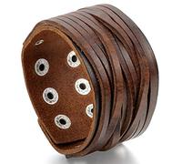 JewelryWe Bijoux Bracelet Homme Menotte Large Réglable Classique Cuir Alliage Fantaisie pour Homme Femme Punk Couleur Brun avec Sac Cadeau