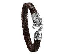 JewelryWe Bijoux Bracelet Homme Tête de Serpent Lien Poignet Marron Tressé Cuir Acier Inoxydable Fantaisie pour Homme Garçon avec Sac Cadeau