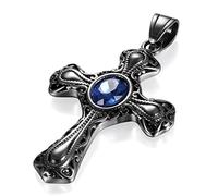 JewelryWe Bijoux Collier Pendentif Homme Rétro Croix Verre Gothique Acier Inoxydable Fantaisie Couleur Noir Bleu