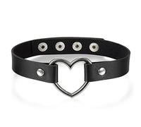 JewelryWe Bijoux Collier Ras du Cou Femme Fille Charme Coeur Réglable Cuir Alliage Fantaisie Couleur Noir avec Sac Cadeau