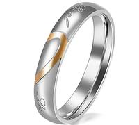 JewelryWe Bijoux Lot de 2 Bague Homme Femme Appariement Coeur Real Love Anniversaire Alliance Acier Inoxydable Couples Anneaux Fantaisie (Envoyer Taille par e-Mail) (Or, 50.5)