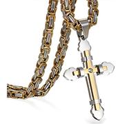 JewelryWe Bijoux Pendentif Byzantine Croix Collier Homme Chaîne 65cm Acier Inoxydable Fantaisie pour Homme Garçon Couleur Argent Doré avec Sac Cadeau