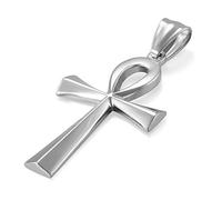 JewelryWe Bijoux Pendentif Collier Homme Croix Classique Egypte Polissage Acier Inoxydable Fantaisie pour Homme et Femme Couleur Argent