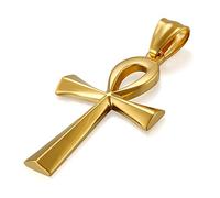 JewelryWe Bijoux Pendentif Collier Homme Croix Classique Egypte Polissage Acier Inoxydable Fantaisie pour Homme et Femme Couleur Doré
