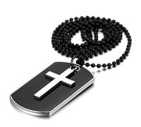 JewelryWe Bijoux Pendentif Collier Homme Croix Plaque Militaire Gravure Personnaliser Nom Prénom Dog Tag Style Militaire Armée pour Homme et Femme avec Sac Cadeau
