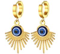 JewelryWe Boucle d'Oreille Acier Inoxydable: Boucle d'Oreille Créoles Femme Doré Mauvais œil avec Pendentif Bombe Etoile Fantaisie - Cadeau Femme Anniversaire