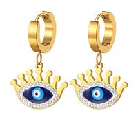 JewelryWe Boucle d'Oreille Acier Inoxydable: Boucle d'Oreille Créoles Femme Doré Mauvais œil avec Pendentif Bombe Etoile Fantaisie - Cadeau Femme Anniversaire